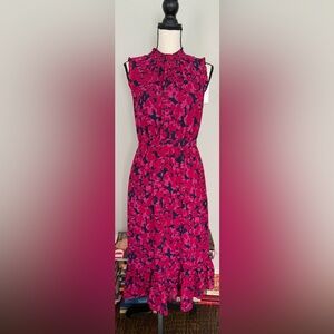J. Crew Pink and Navy Midi Dress